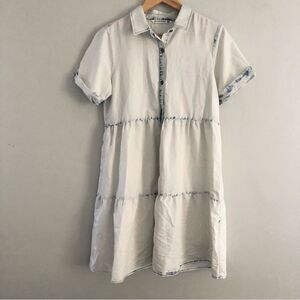 Given Kale bleached acid washed chambray  tiered babydoll dress size small